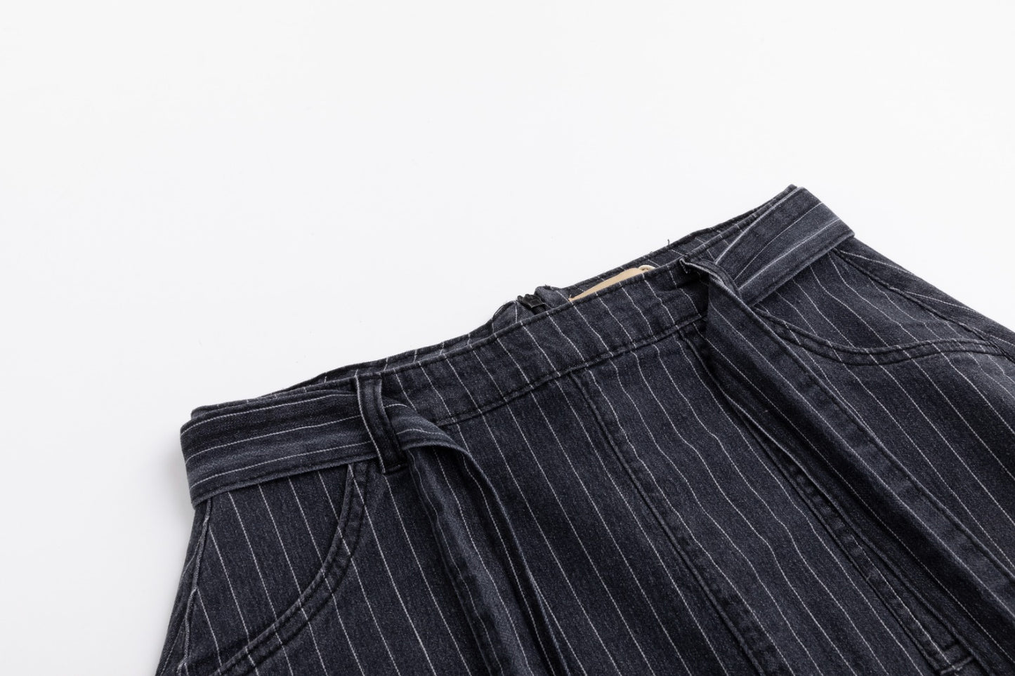 Pinstripe Denim Skirt - Black Denim