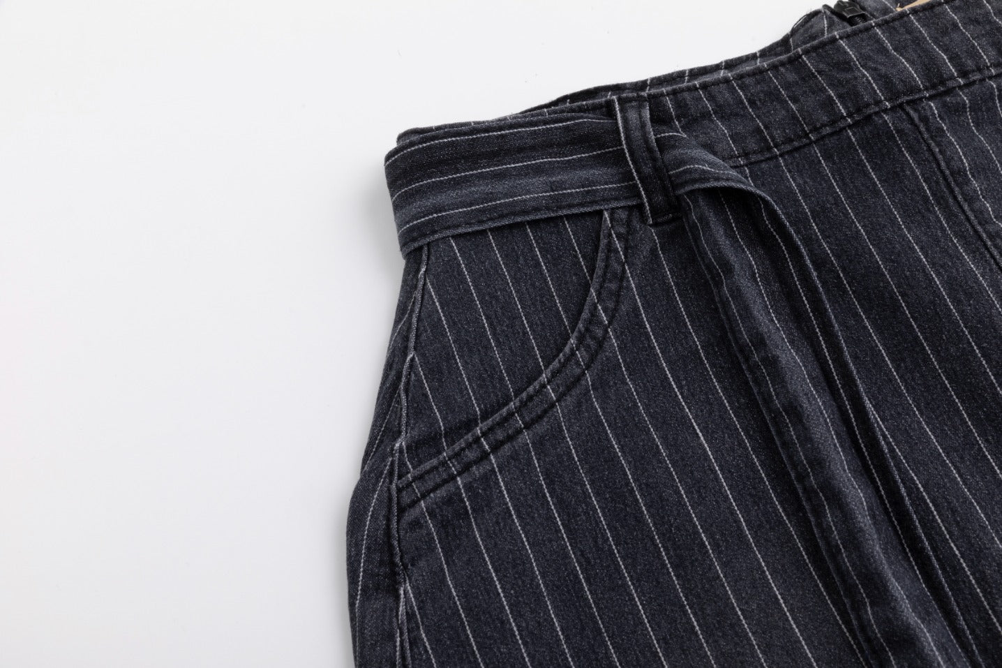 Pinstripe Denim Skirt - Black Denim