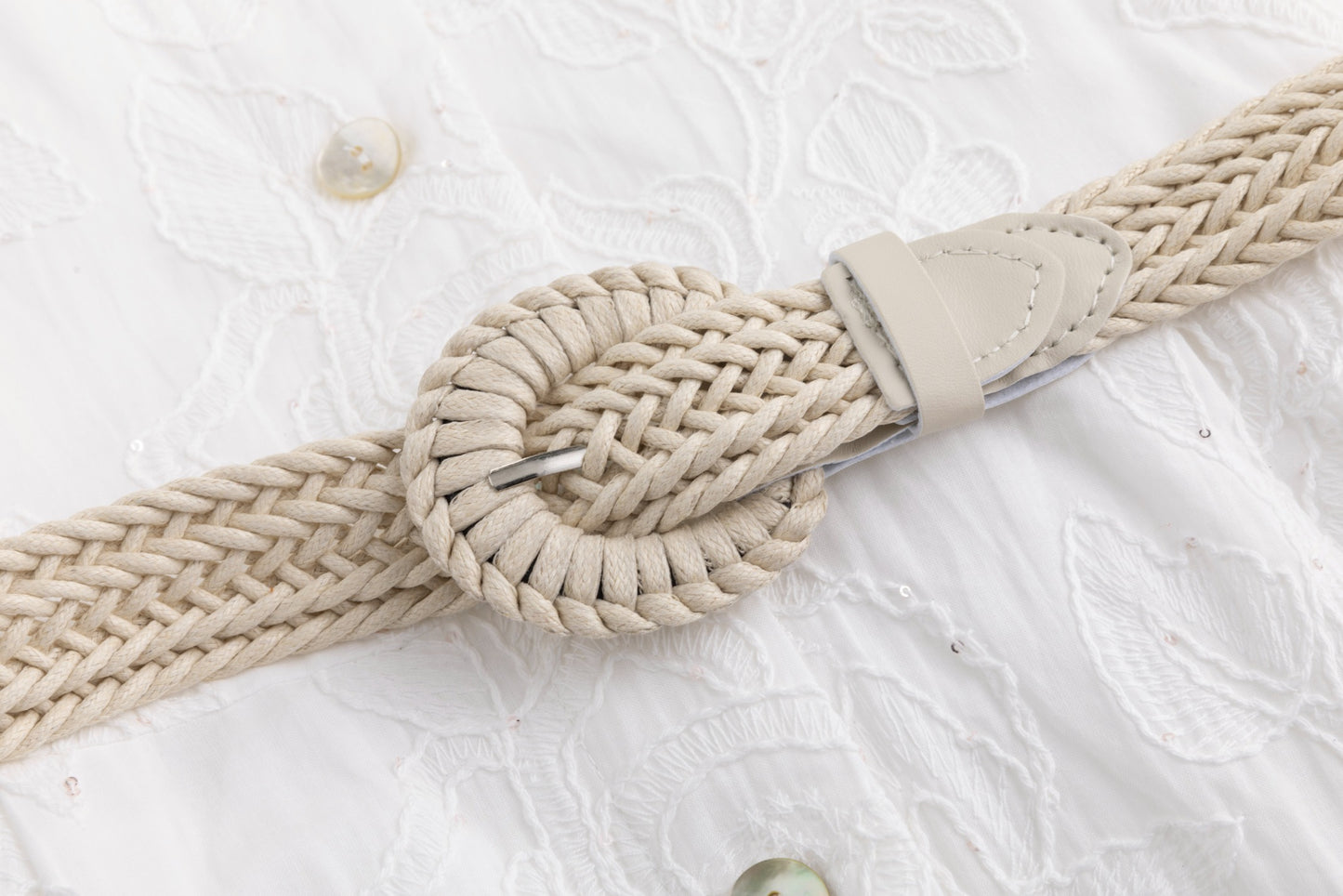 White Beaded Embroidered Dress W/ Braided Belt