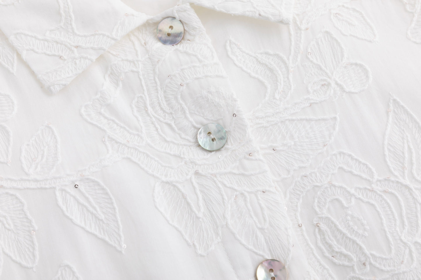 White Beaded Embroidered Dress W/ Braided Belt