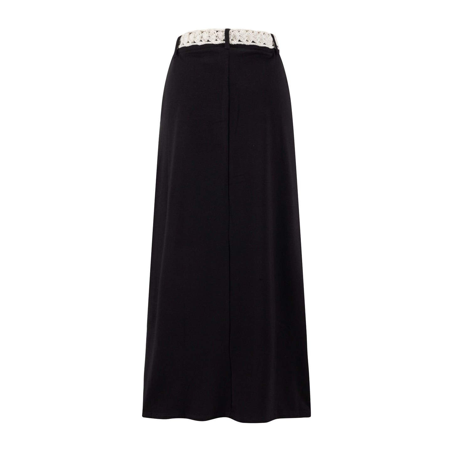 Beige Crochet Belt Solid Black Skirt
