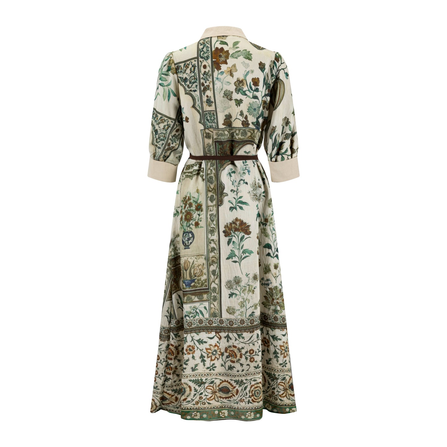 Green Printed Floral Dress With Belt