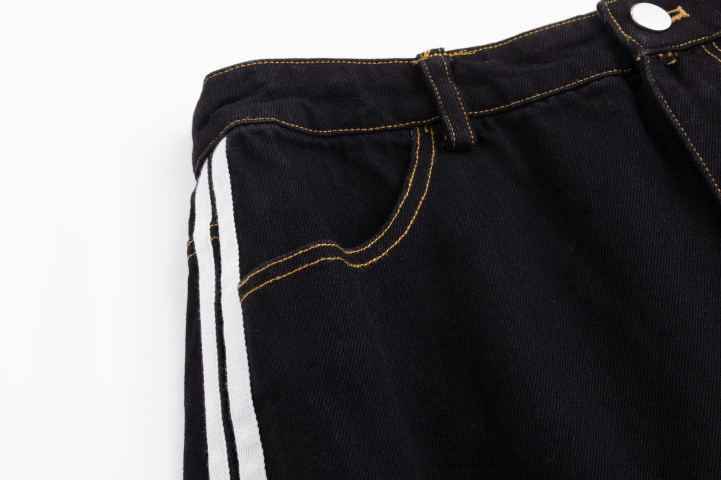 Denim Skirt With 2 Stripes Down The Side - Black