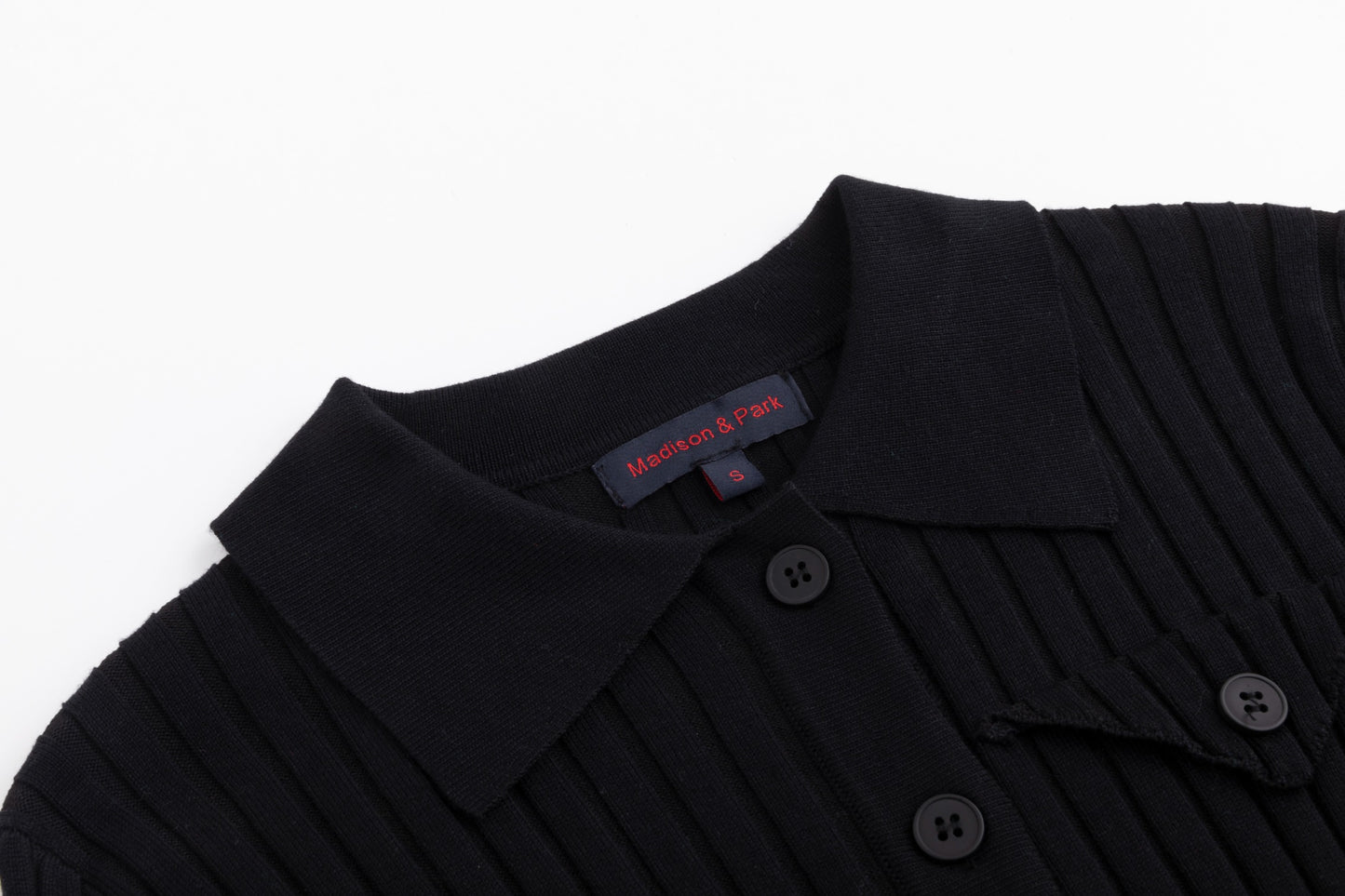Ribbed Knit Top With Pocket - Black