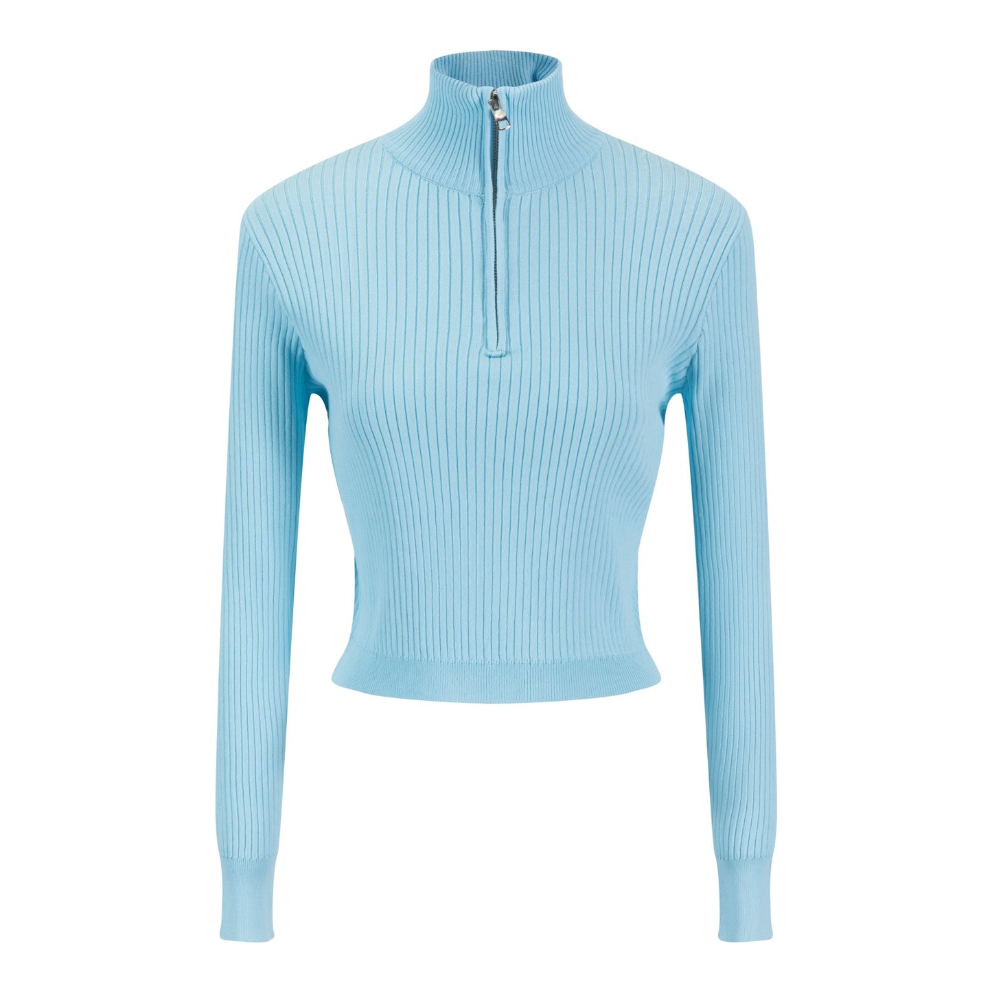 Light Blue Knit Top With Zipper