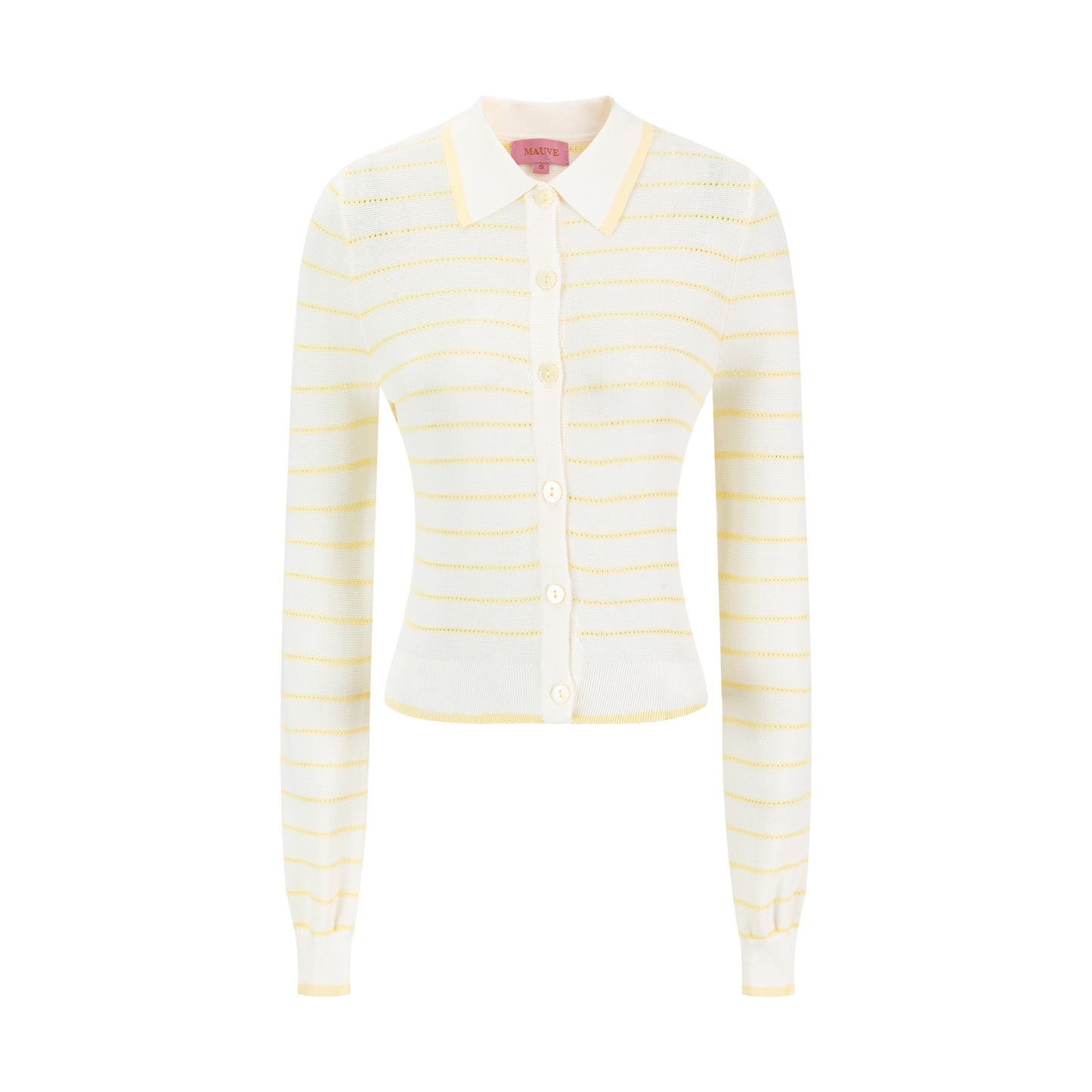 Ivory Hole-Knit Collared Top - Yellow