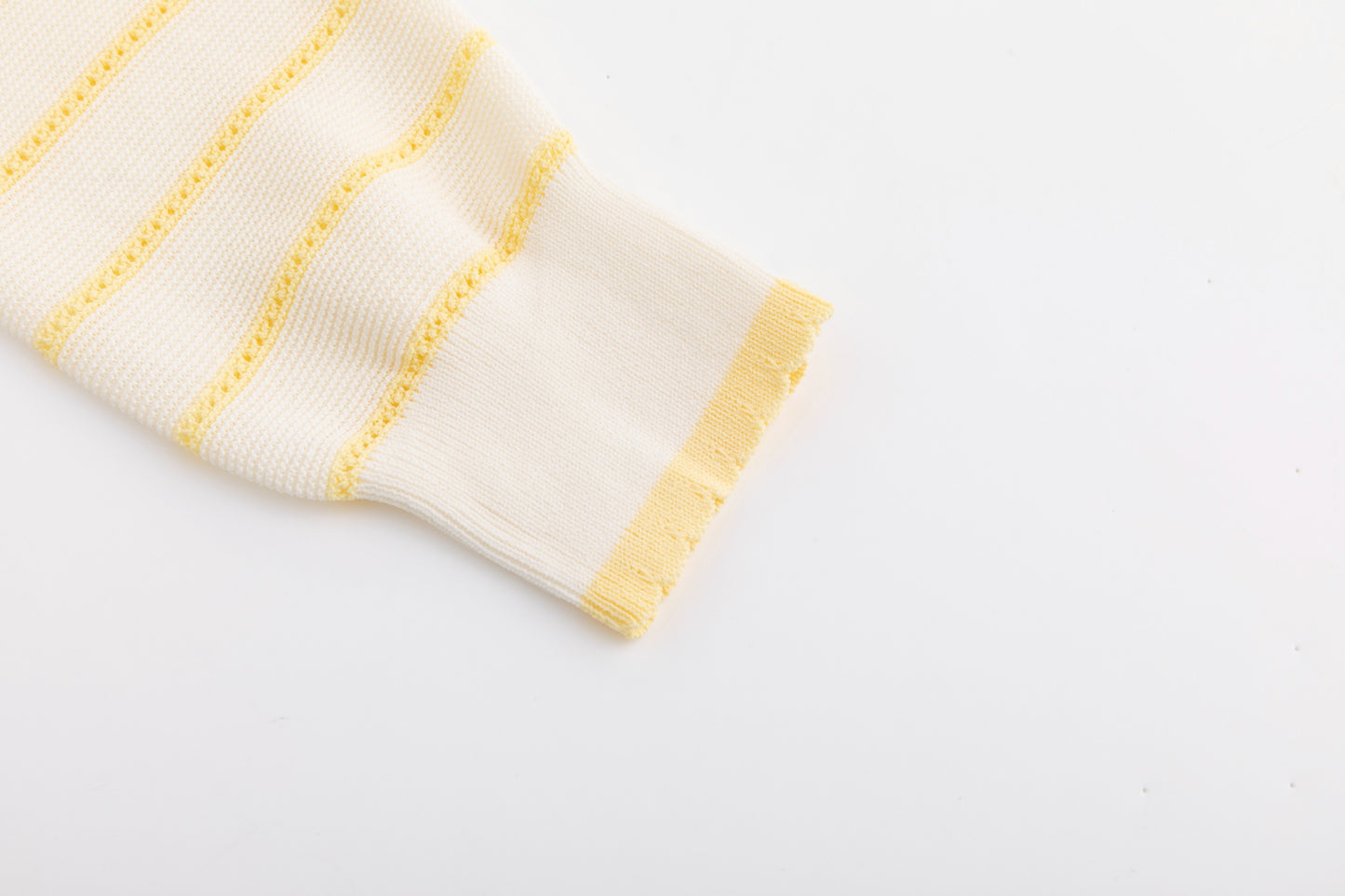 Ivory Hole-Knit Collared Top - Yellow