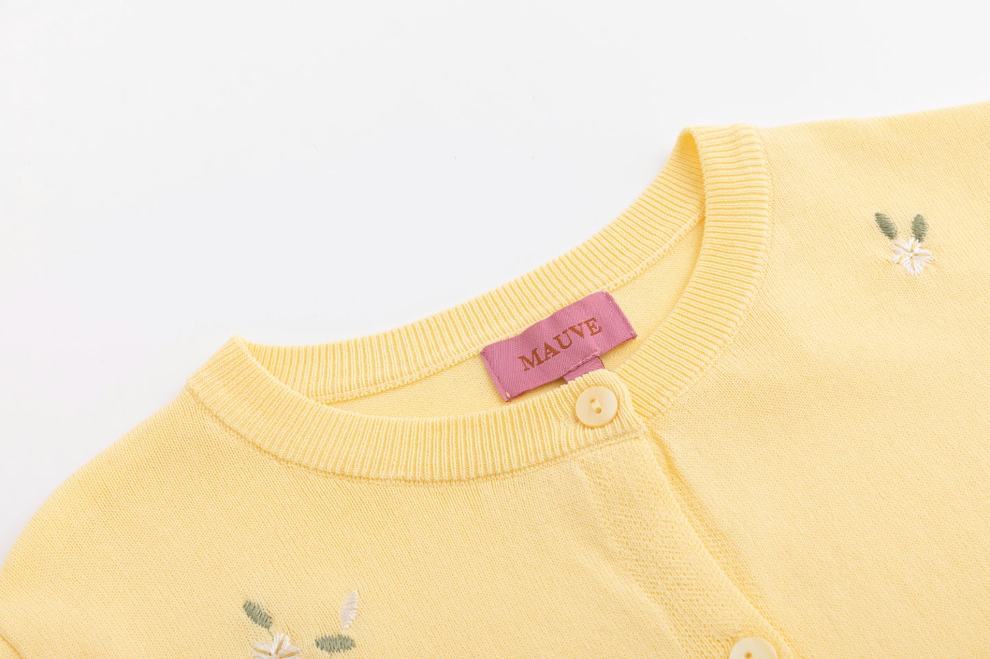 Knit Cardigan With Embroidery And Bows - Yellow