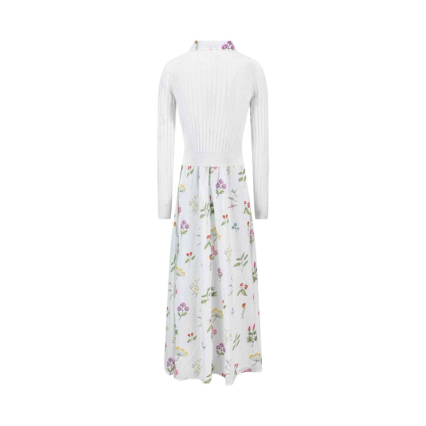 White Floral Dress With White Embroidered Cardigan