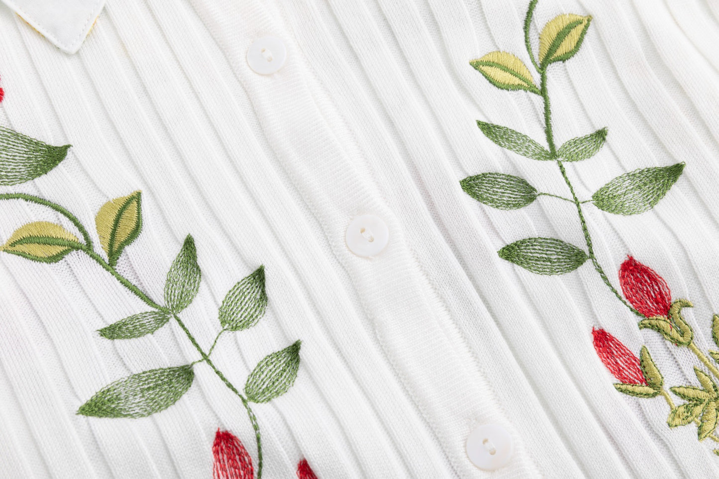 White Floral Dress With White Embroidered Cardigan