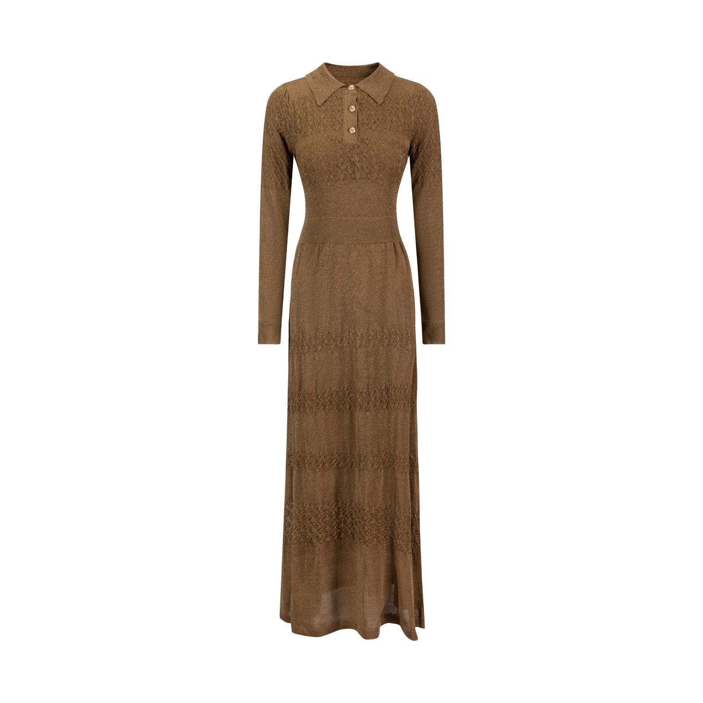 Brown Knit Dress With Collar