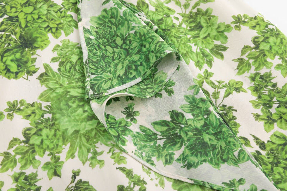 Green Floral Slip Skirt With Ruffle Detail