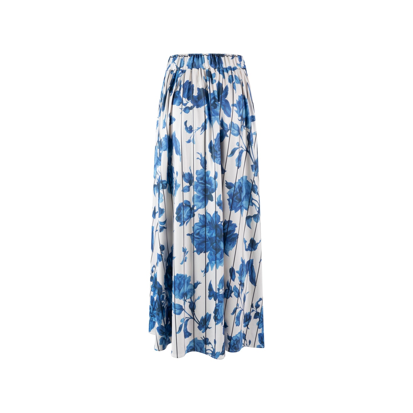 Ivory With Blue Floral Stripped Skirt