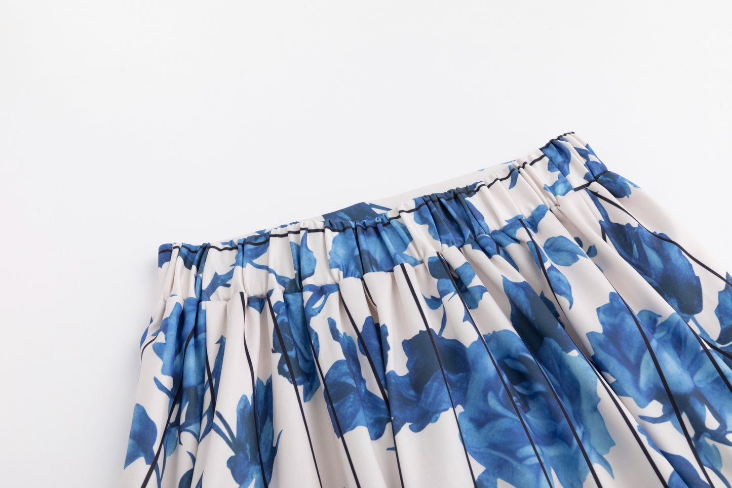 Ivory With Blue Floral Stripped Skirt