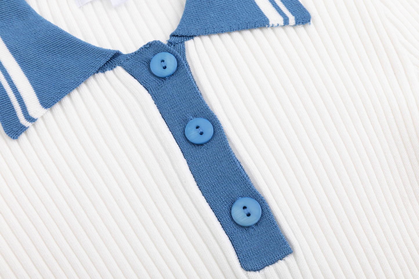 Blue And White Ribbed Knit Top