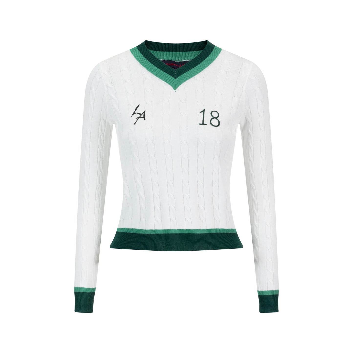 White And Green Cable Knit Top