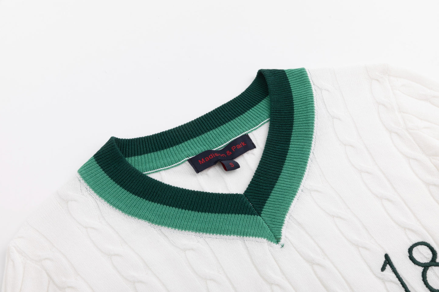 White And Green Cable Knit Top