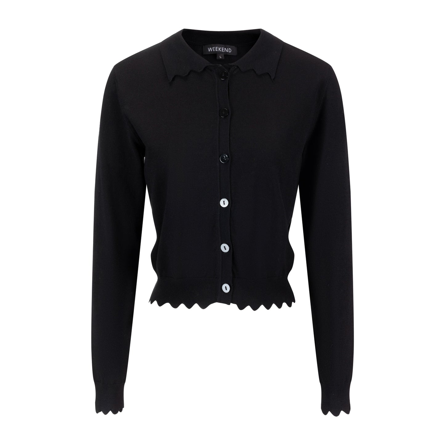 Knit Top With Scalloped Edges - Black
