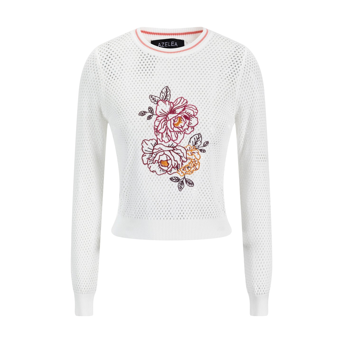 White Knit Top With Embroidered Flowers