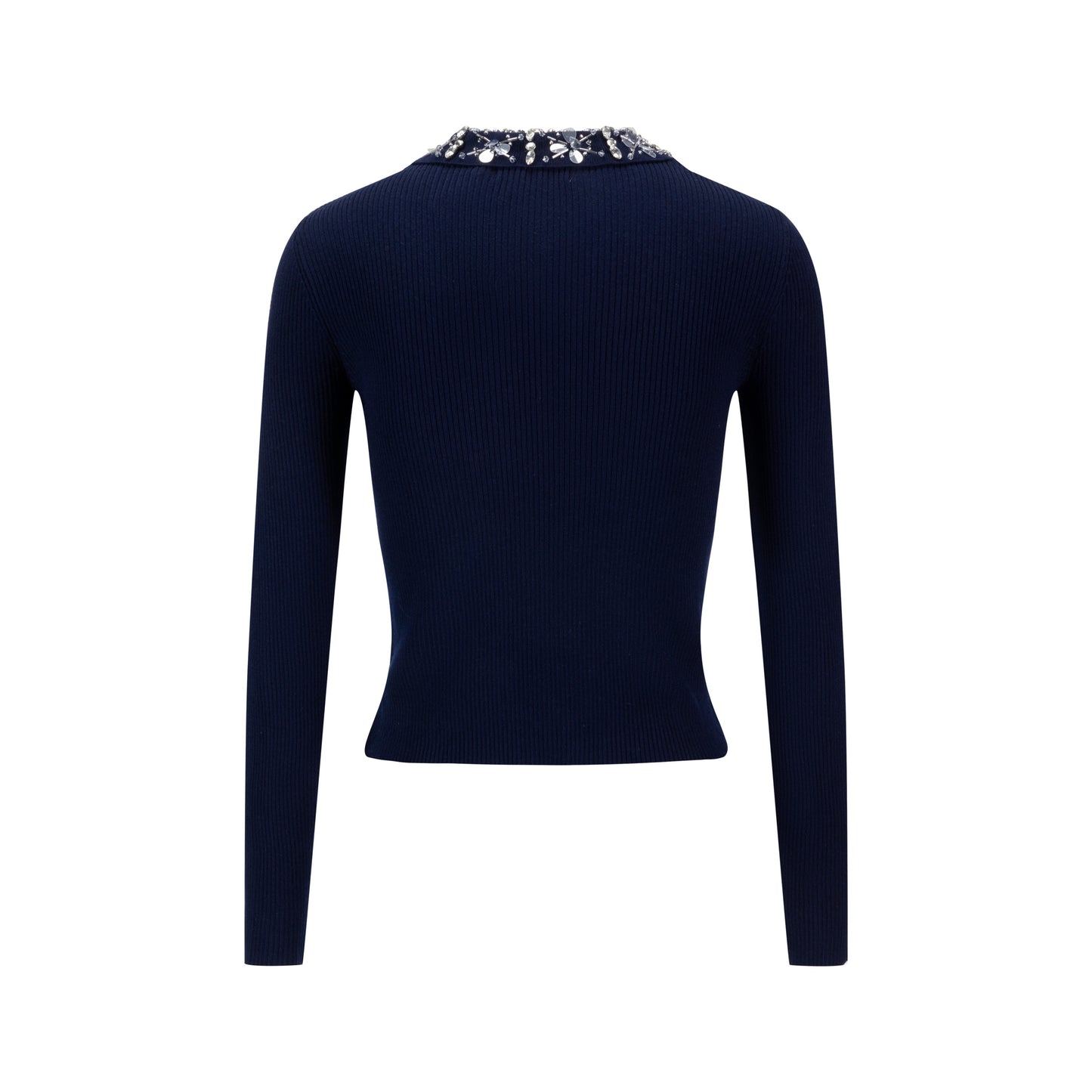 Knit Top With Beaded Collar - Navy