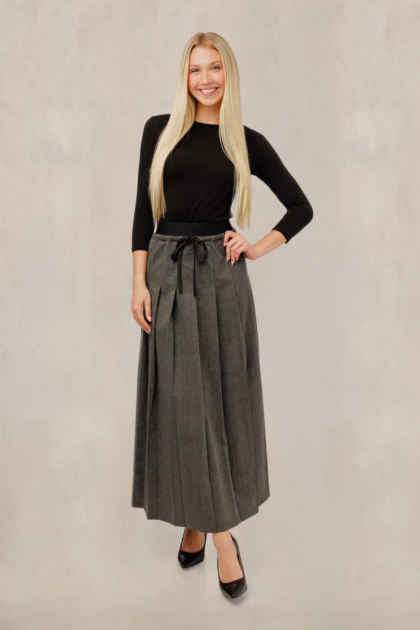 Charcoal Pleated Drawstring Skirt