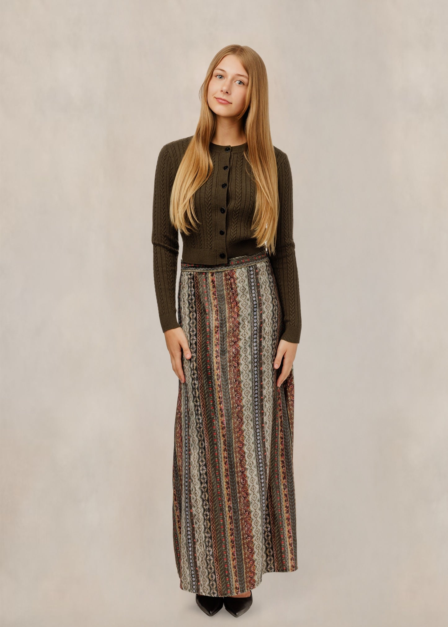 Olive Cable Knit Ribbed Cardigan