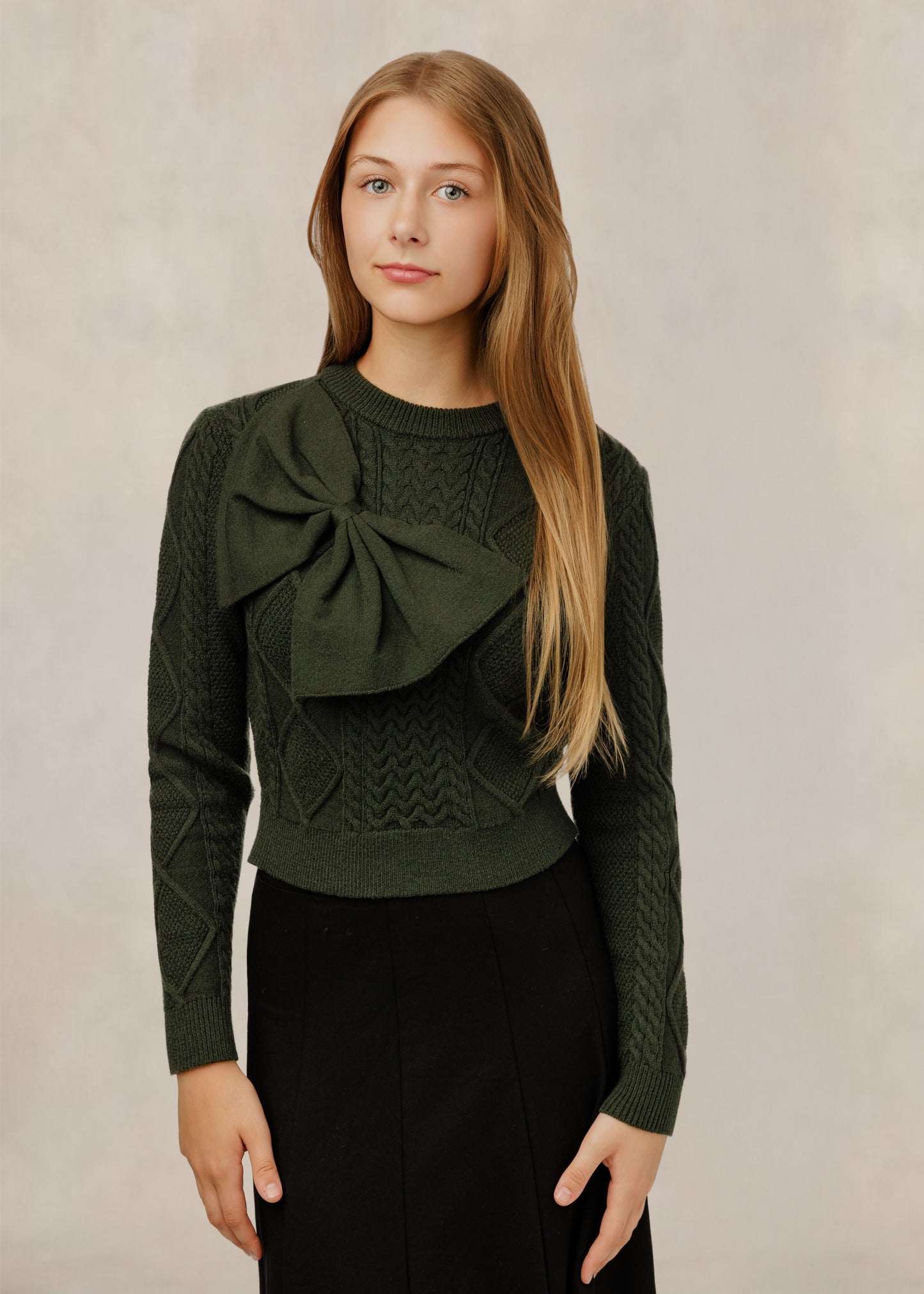 Green Bow Detail Textured Sweater
