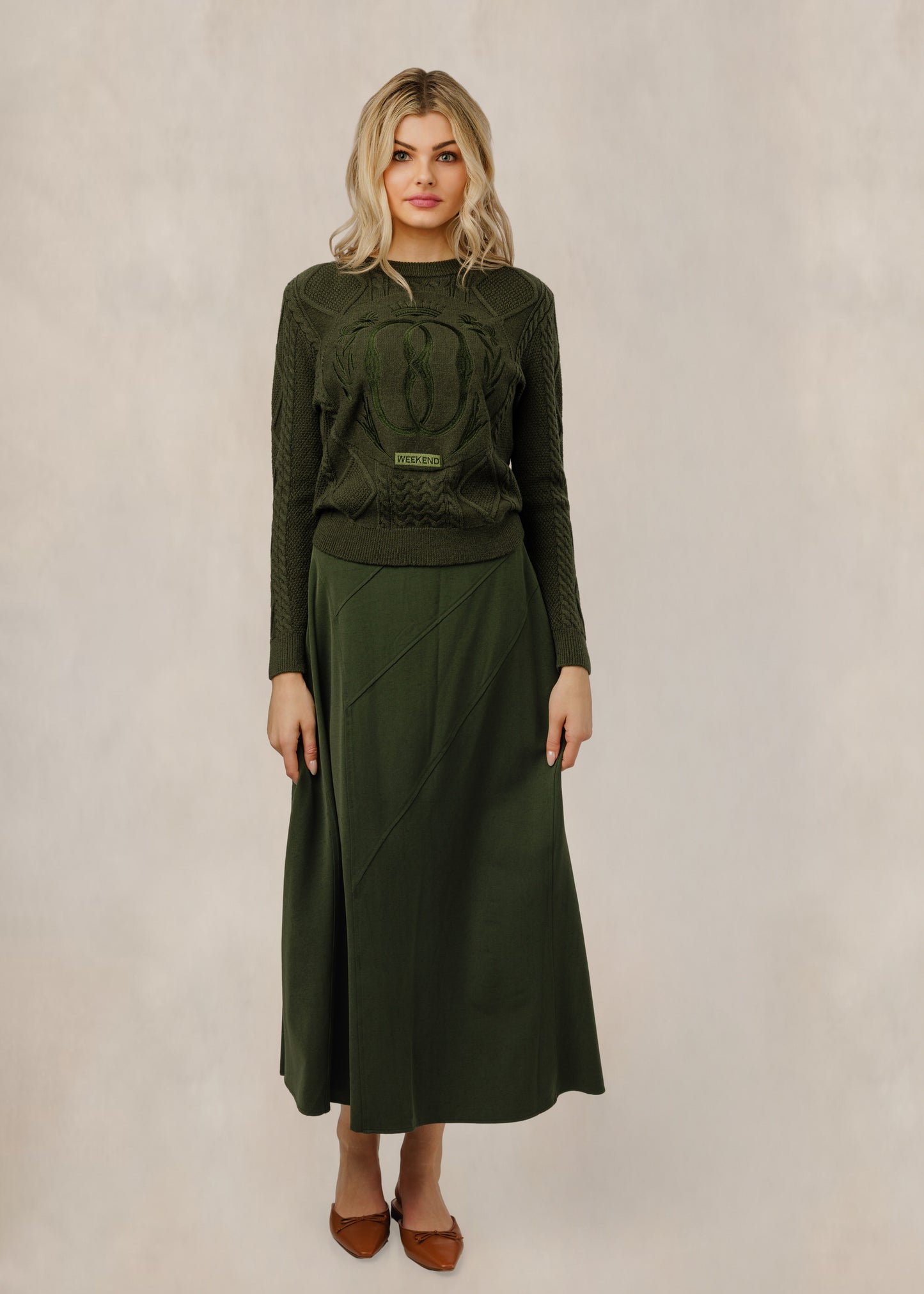 Olive Diagonal Seam Detail Skirt
