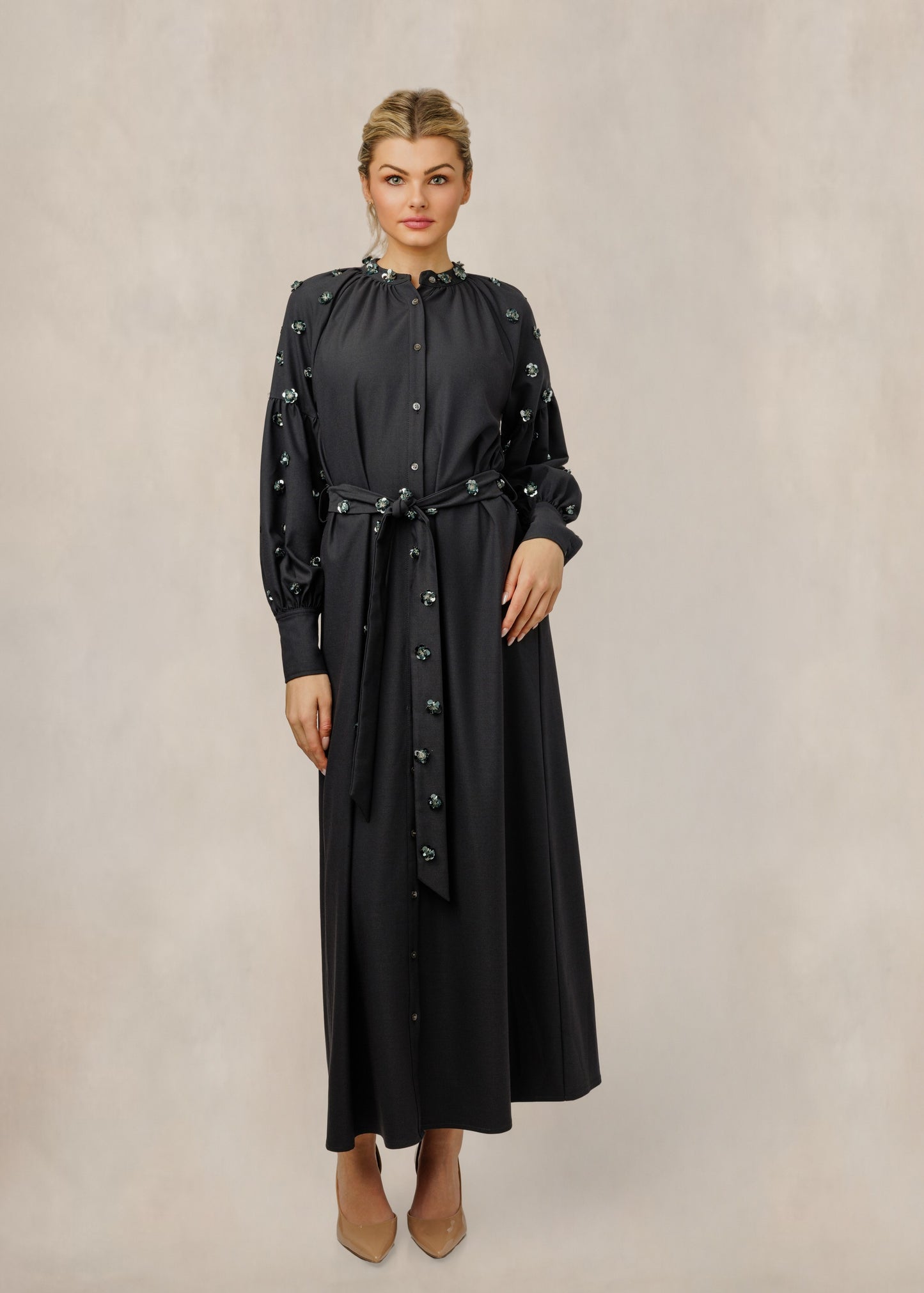 Black Dress With Floral Stone Accents - TW61060D-A