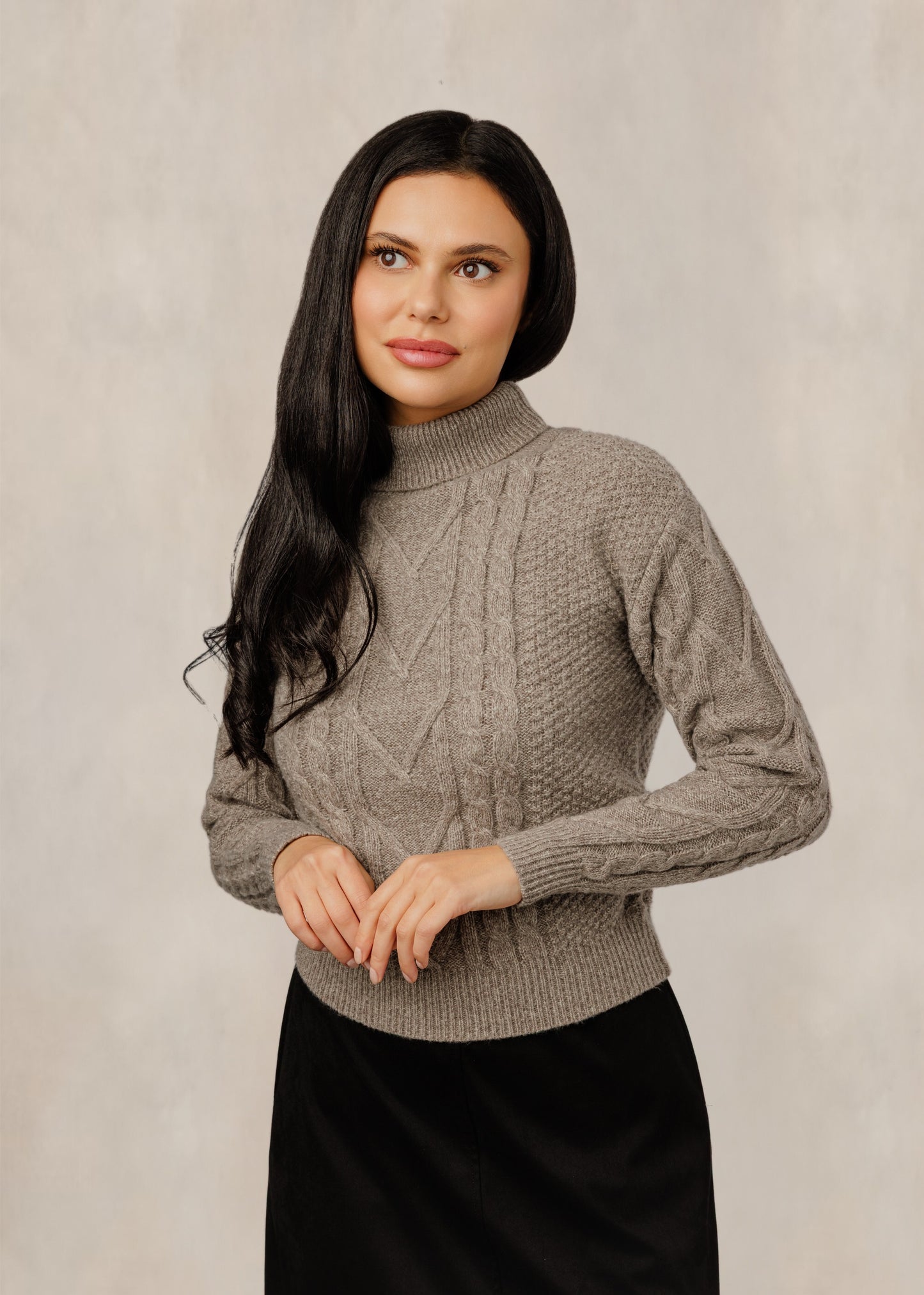 Cable Knit Sweater - Beige - WW61068T-A