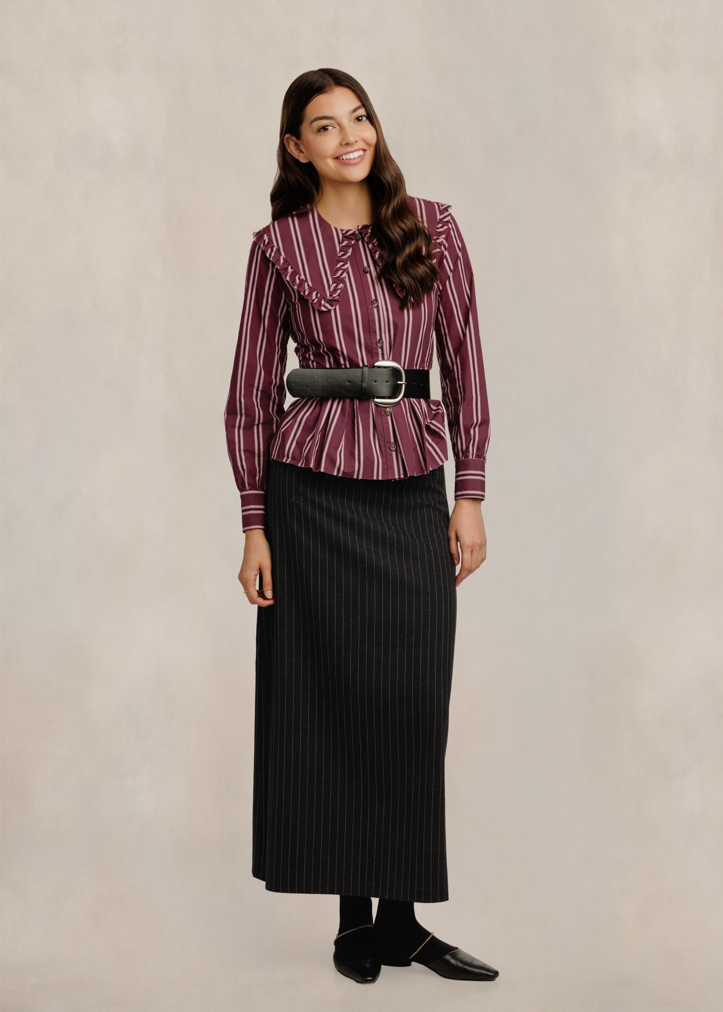 Pinstriped Column Skirt - Heather Grey