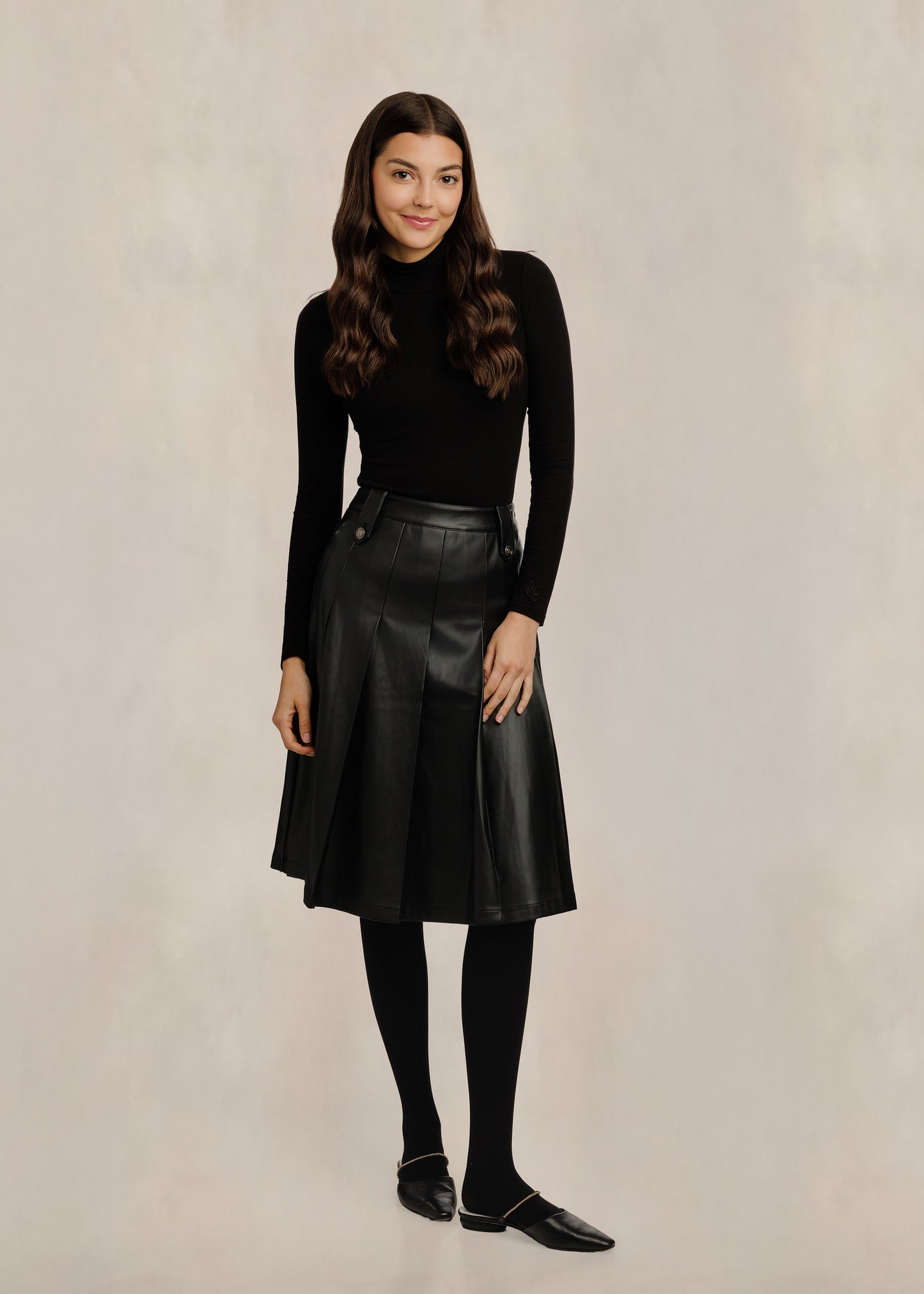 Black Knee-Length Leather Skirt