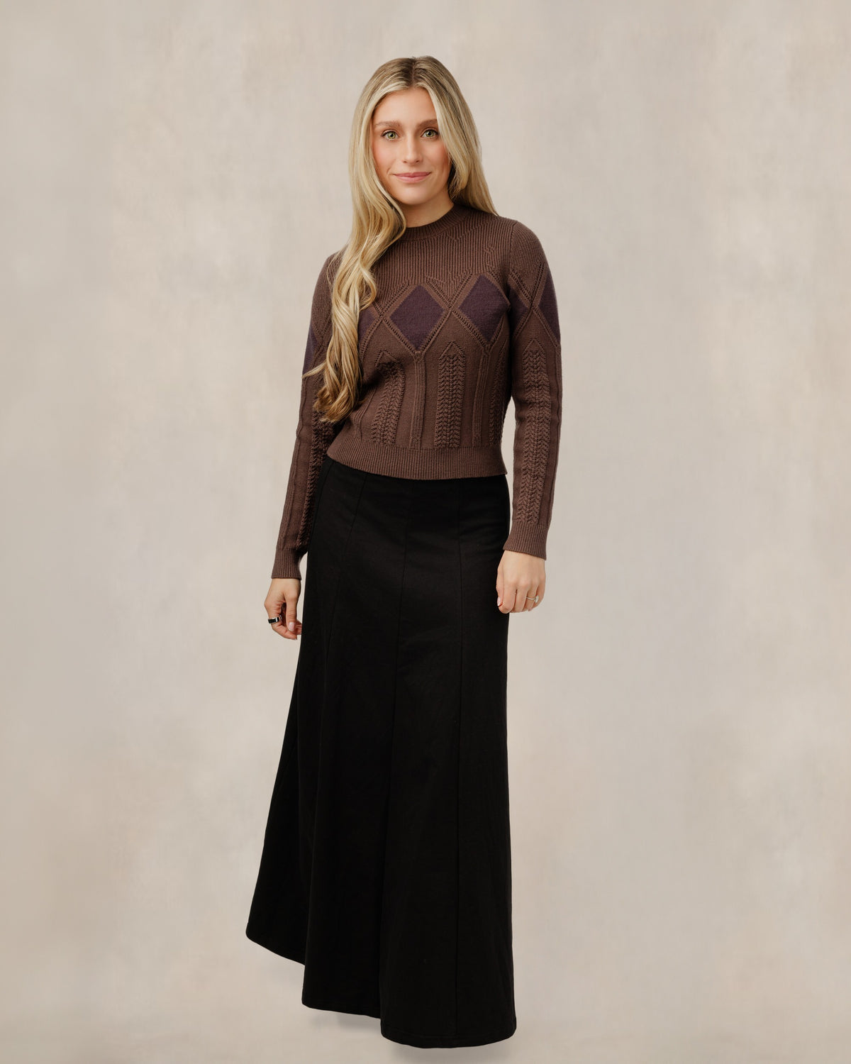 Brown Argyle Knit Sweater