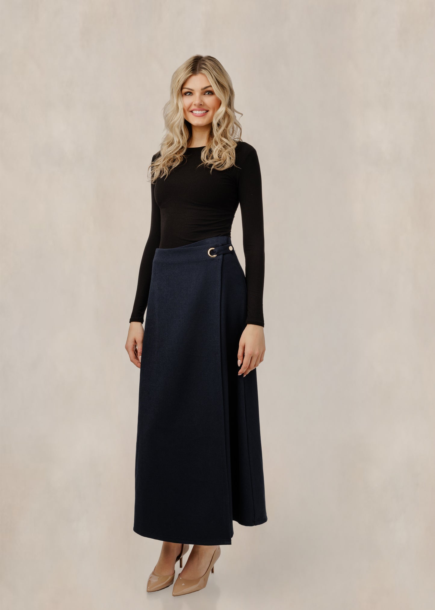Navy Blue Hook Clasp Skirt