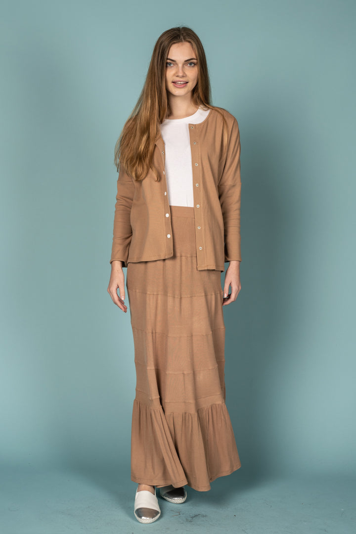 Tan Ribbed Maxi Skirt