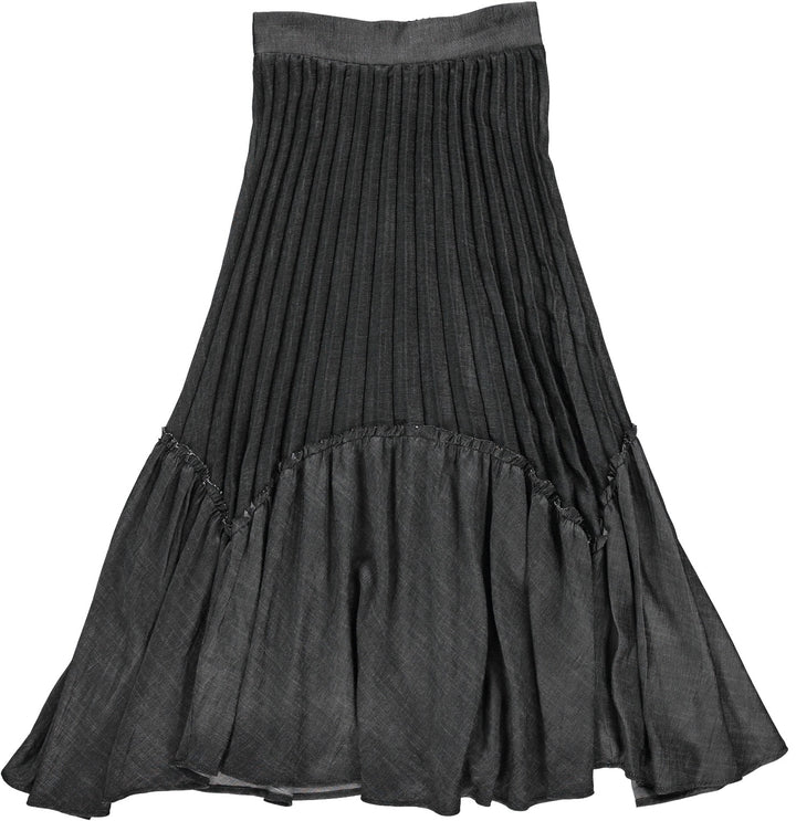 Black Denim Pleated Skirt