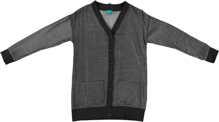 Black Denim Cardigan With Ribbed Lining