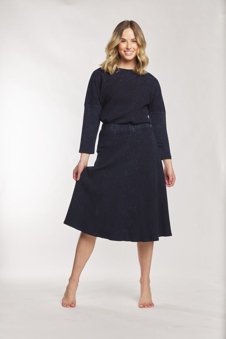 Dark Blue Ribbed A-Line Skirt