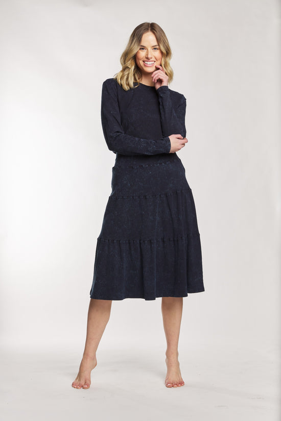 Blue Washed Ribbed Skirt