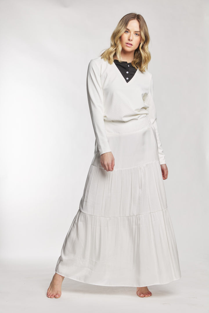 Ivory Silky Layered Skirt