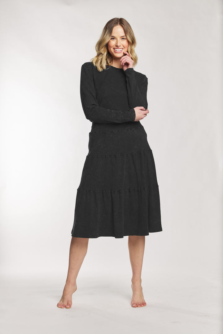 Black Washed Ribbed Skirt