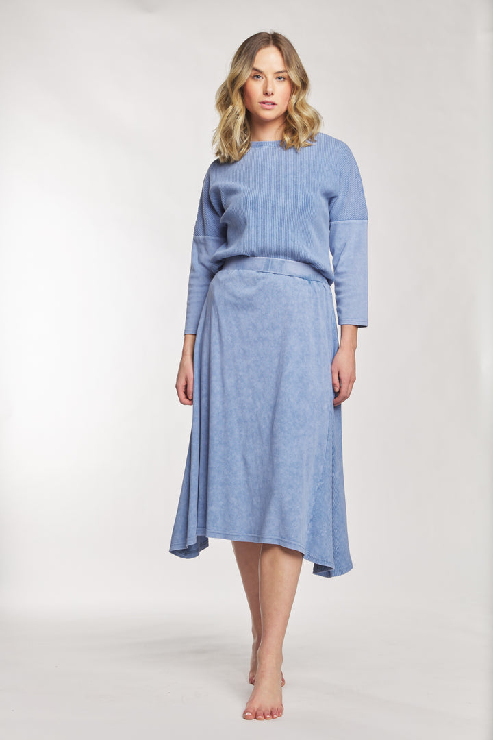Light Blue Skirt With Ribbed Side Detail