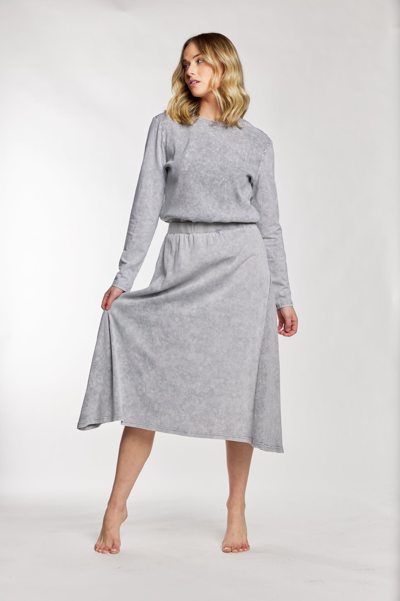 Light Grey Wash Ribbed Top - BA6253-D