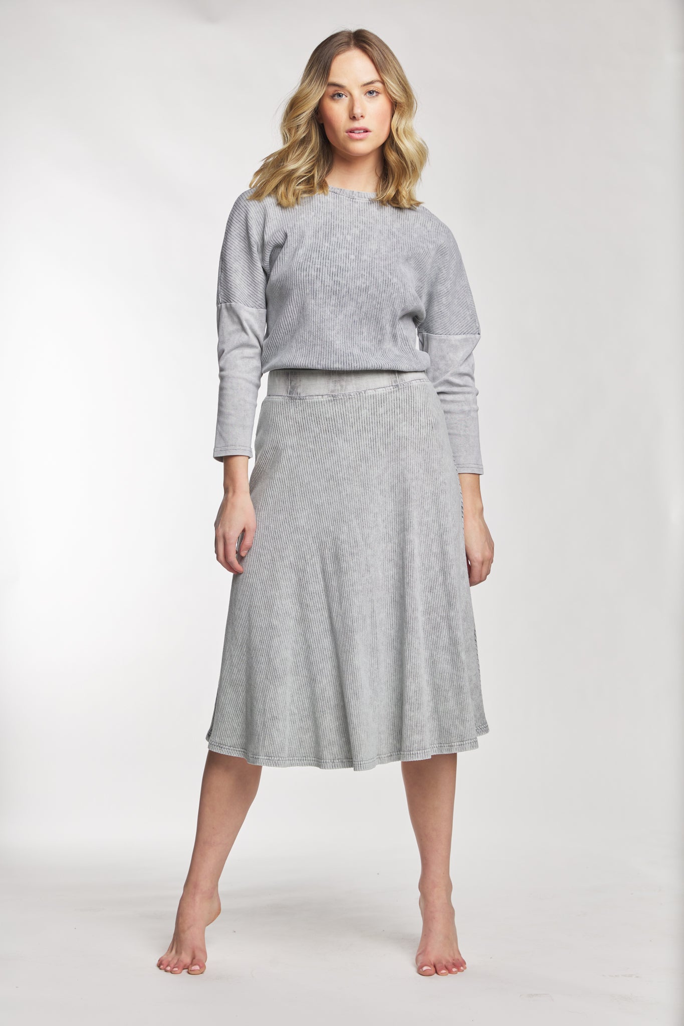 Light Grey Ribbed A-Line Skirt