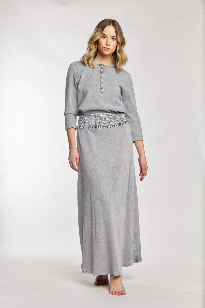 Grey Washed Ribbed A-Line Skirt
