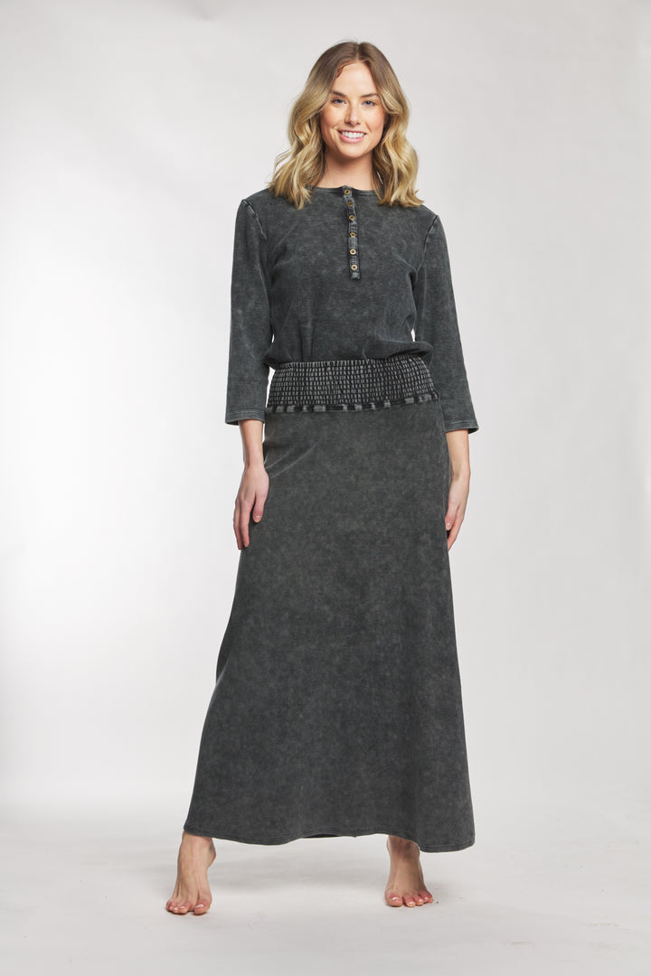 Black Washed Ribbed A-Line Skirt