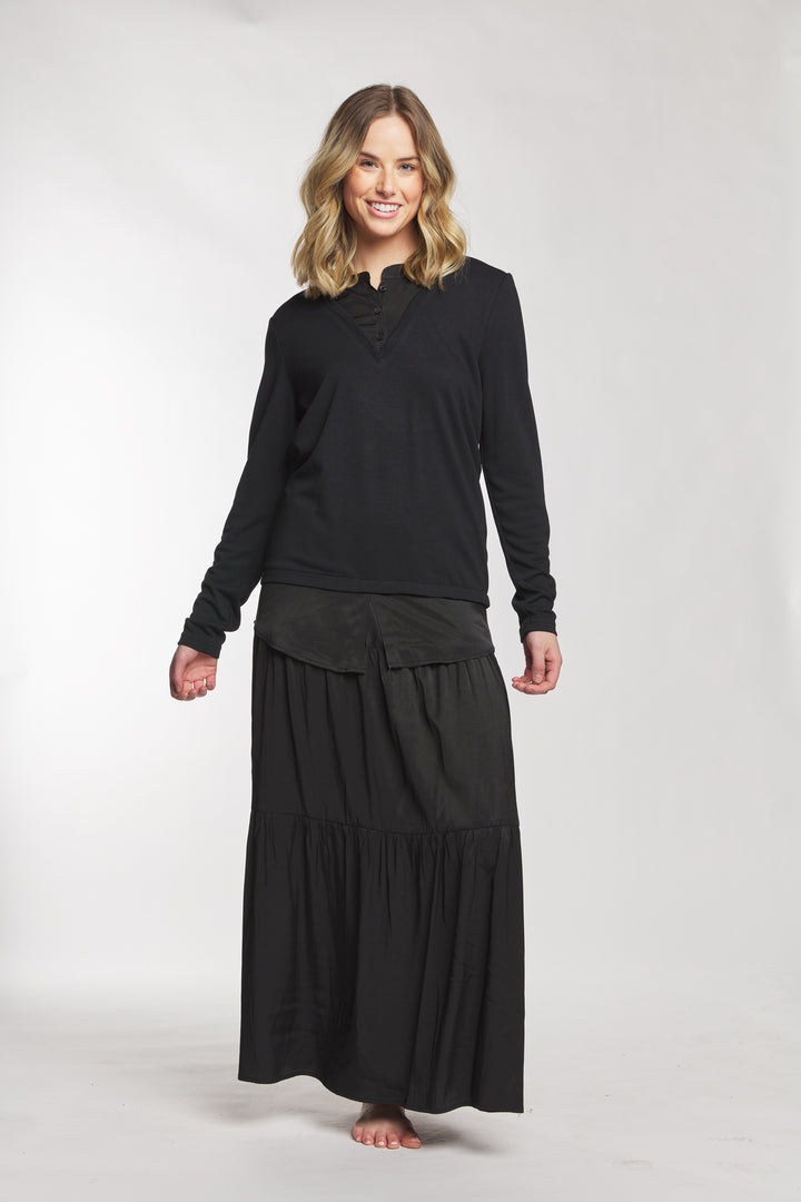 Black Silky Layered Skirt