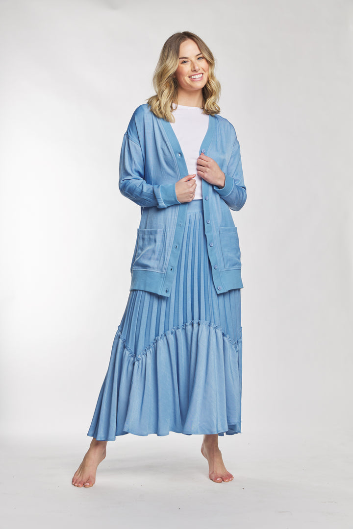 Light Blue Cardigan With Ribbed Lining