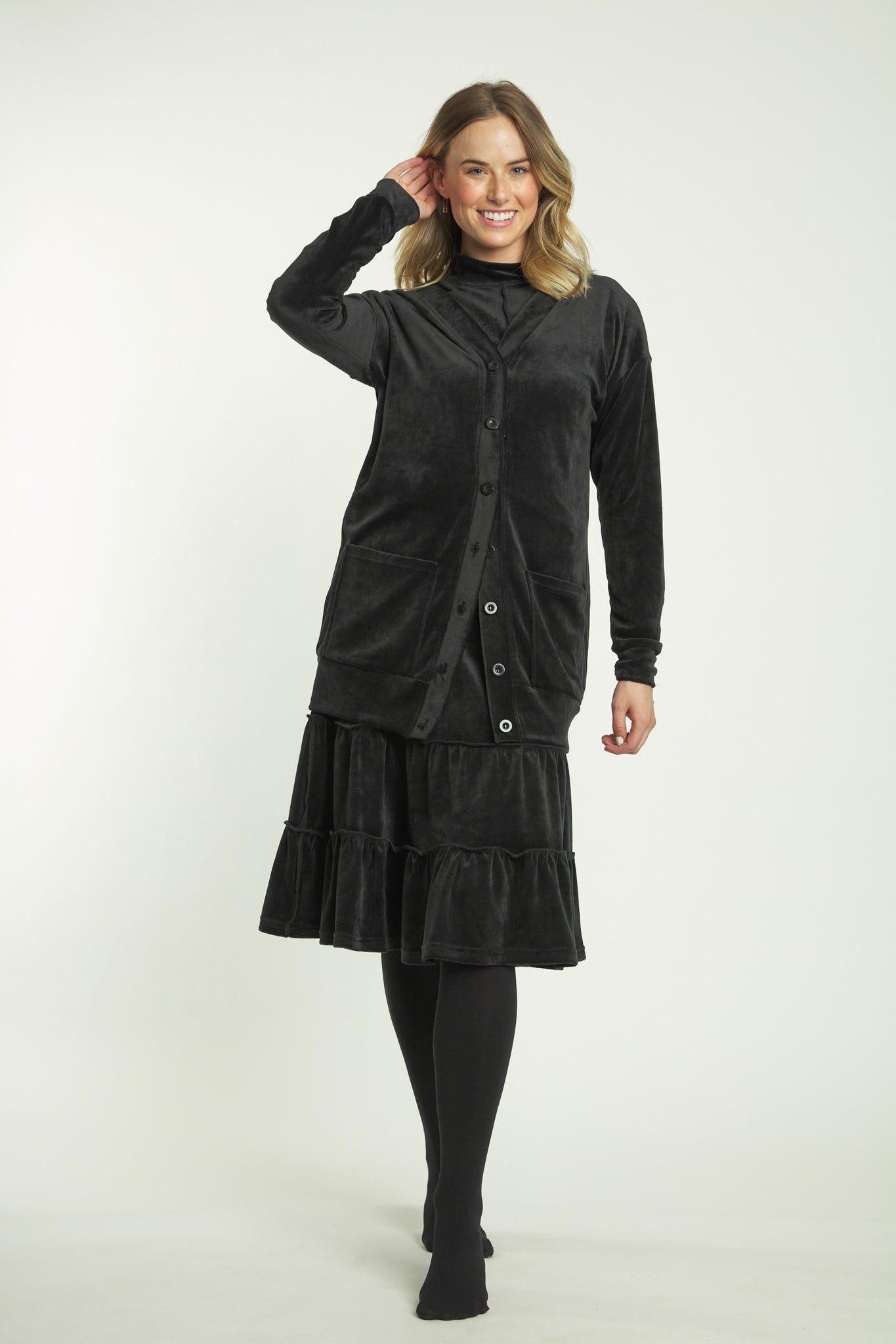 Black Velvet Button Up Cardigan