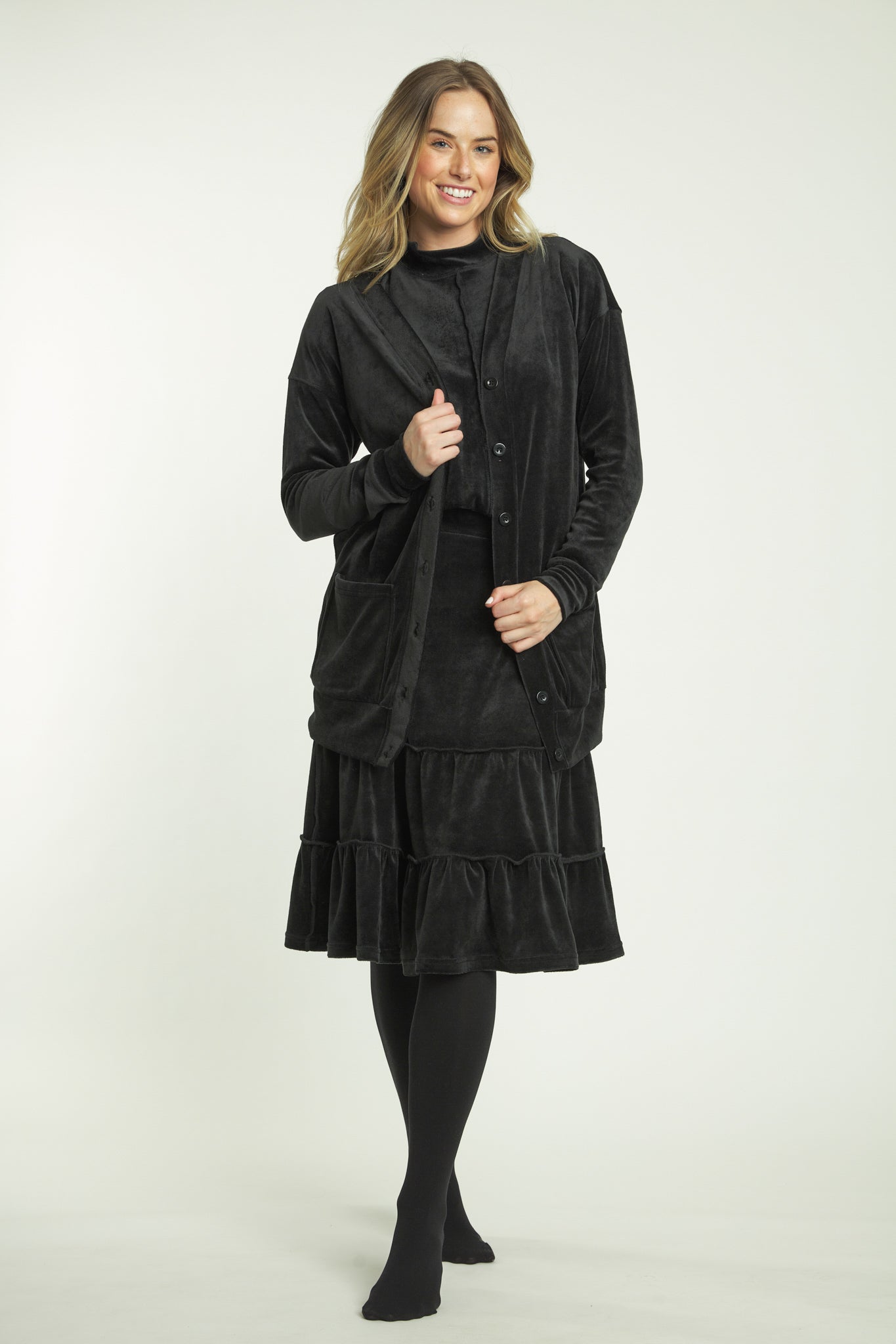 Black Velvet Button Up Cardigan